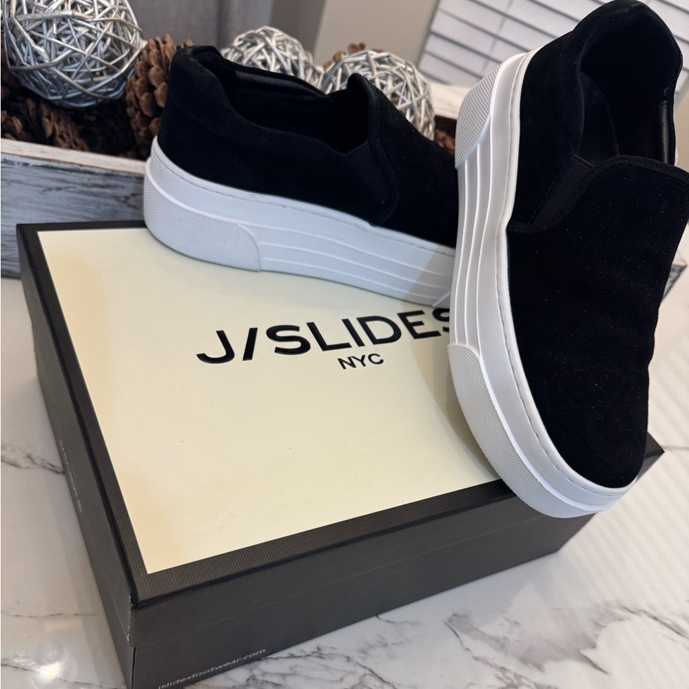 J Slides Black and White Slip-On Sneakers